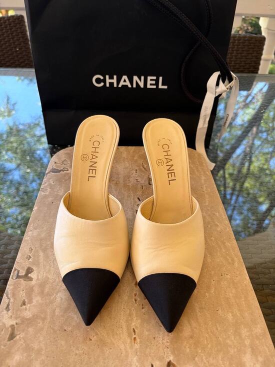 CHANEL Shoes - Chanel 2016 Cream Serpent Pearl Mules Sz.38.5